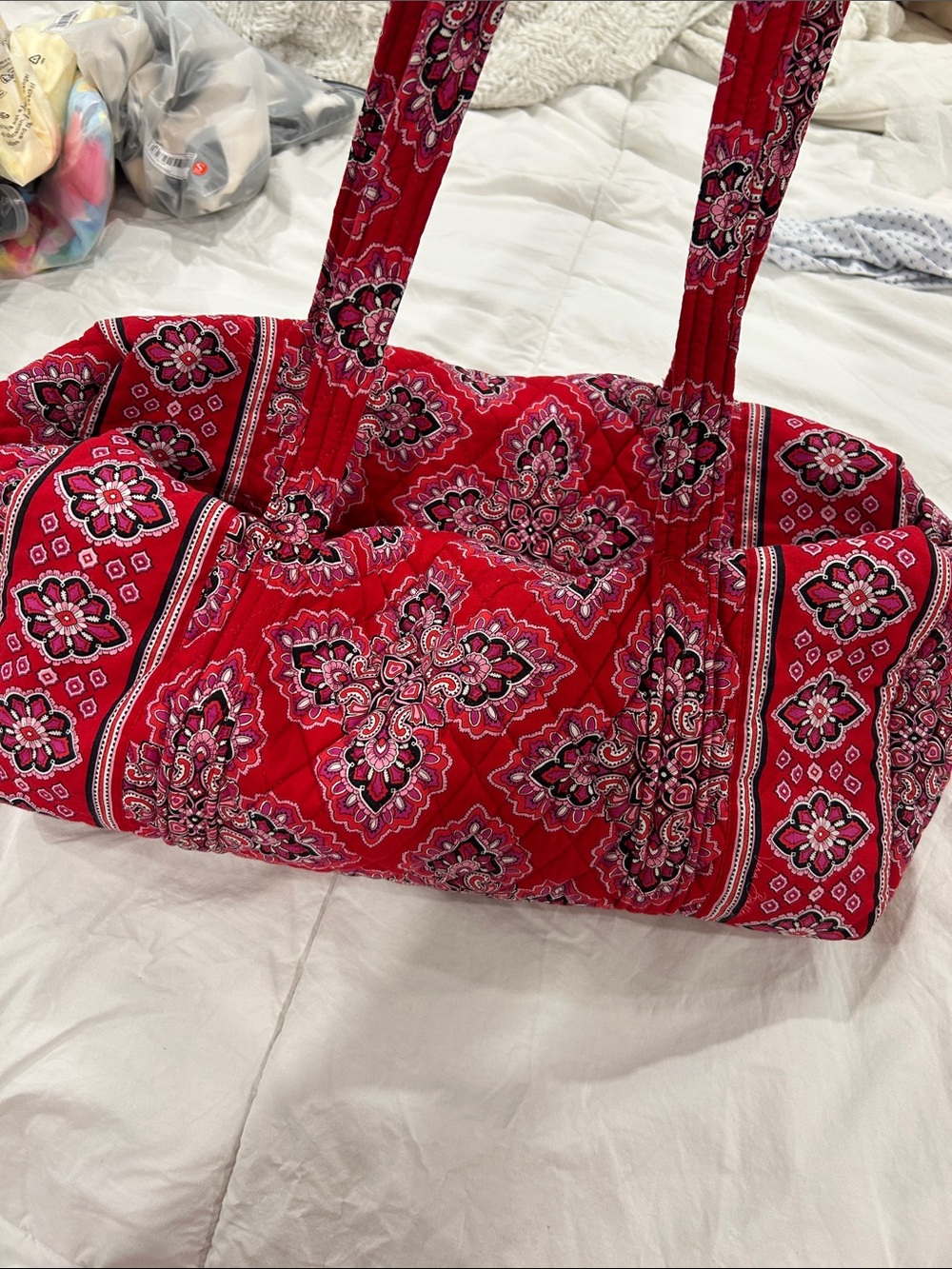 Vera Bradley Small Duffel Travel Bag in Frankly Scarlet Retired Pattern